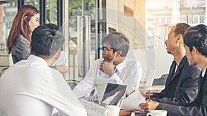 Teamwork Concept. Collaboration Team Meeting Communication with Business Teamwork Working Together in Conference Room. Top view of