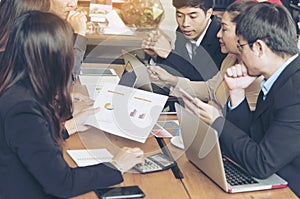 Teamwork Concept. Collaboration Team Meeting Communication with Business Teamwork Working Together in Conference Room. Top view of