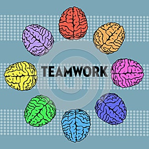 Teamwork concept with colored brains