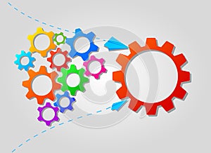 Teamwork concept with colorful gears icons. Business strategy, leadership and brainstorming.