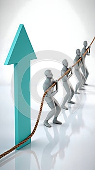 Teamwork Concept with Figures Pulling Arrow Upwards