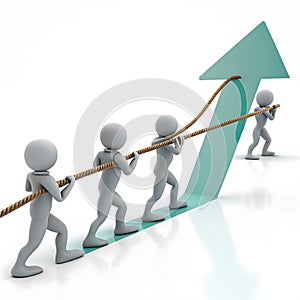 Teamwork Concept with Figures Pulling Arrow Upwards