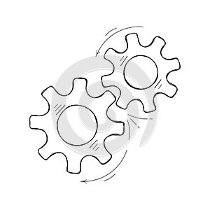 Teamwork concept hand drawn cog and gear sketch