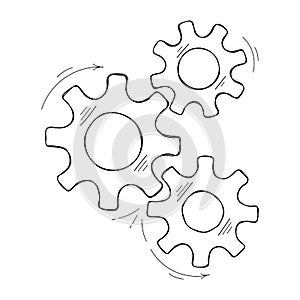 Teamwork concept hand drawn cog and gear sketch