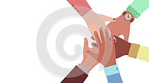 Teamwork concept. Hands of diverse group of people putting together and pieces of jigsaw puzzle connecting on background