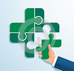 Teamwork concept. People putting the puzzle madical icon together vector illustration EPS10