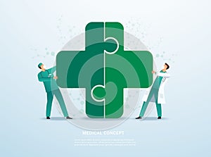 Teamwork concept. People putting the puzzle madical icon together vector illustration EPS10