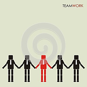 Teamwork concept. Row of business people holding hands. Vector i