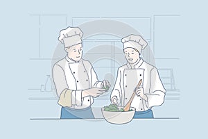 Teamwork, cooking, restaurant, food concept