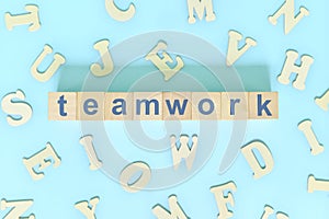 Teamwork core values concept in business, company and organization. Word typography