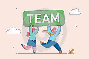 Teamwork or coworker partnership concept. Team working together to win business success, cooperation or collaboration