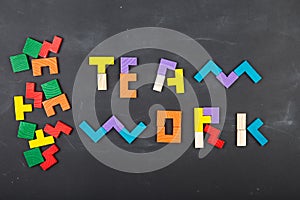 Teamwork creative concept concept jigsaw on the blackboard photo