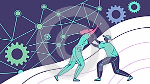 Teamwork in Digital Development: Collaborative Tech, vector design Generative AI