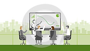 Teamwork enjoying a green graph grow up profit data by AI technology system