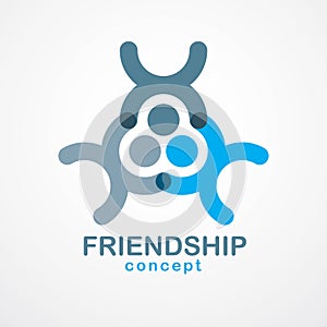 Teamwork and friendship concept created with simple geometric elements as a people crew. Vector icon or logo. Unity and