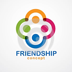 Teamwork and friendship concept created with simple geometric elements as a people crew. Vector icon or logo. Unity and