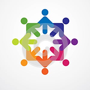 Teamwork and friendship concept created with simple geometric elements as a people crew. Vector icon or logo. Unity and
