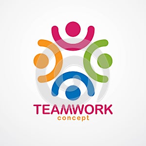 Teamwork and friendship concept created with simple geometric elements as a people crew. Vector icon or logo. Unity and