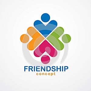 Teamwork and friendship concept created with simple geometric elements as a people crew. Vector icon or logo. Unity and