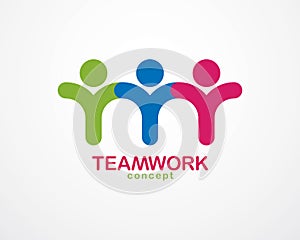 Teamwork and friendship concept created with simple geometric elements as a people crew. Vector icon or logo. Unity and