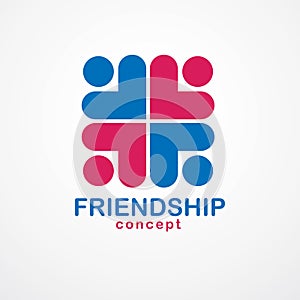 Teamwork and friendship concept created with simple geometric elements as a people crew. Vector icon or logo. Unity and