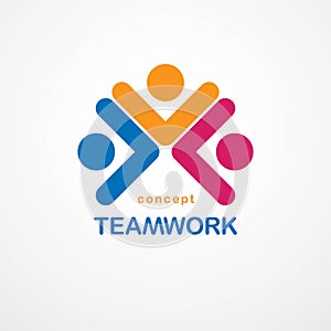 Teamwork and friendship concept created with simple geometric elements as a people crew. Vector icon or logo. Unity and