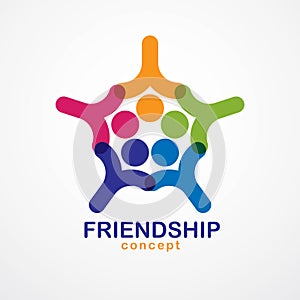 Teamwork and friendship concept created with simple geometric elements as a people crew. Vector icon or logo. Unity and