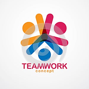 Teamwork and friendship concept created with simple geometric elements as a people crew. Vector icon or logo. Unity and