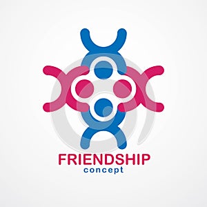 Teamwork and friendship concept created with simple geometric elements as a people crew. Vector icon or logo. Unity and