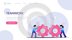 Teamwork with gears. Business management and working process conceptual illustration. Modern flat vector illustration.