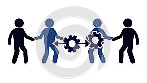 Teamwork with Gears Silhouettes, Collaborative Process Vector, vector design Generative AI