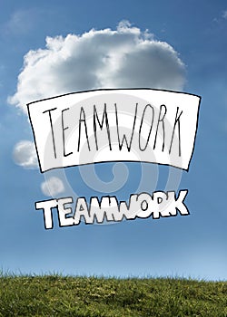 Teamwork graphic on bright sky