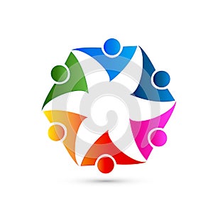 Teamwork group people, representing flower shape, vector icon