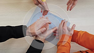 Teamwork. group of people a team assemble jigsaw puzzles solve a problem. business teamwork concept. community of people