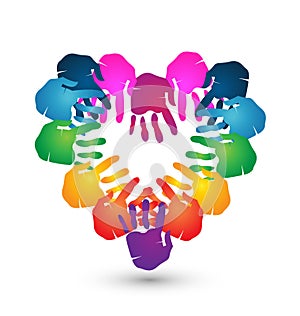 Teamwork hands heart shape logo