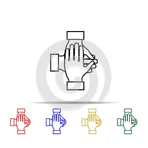 Teamwork hands multi color style icon. Simple thin line, outline vector of team work icons for ui and ux, website or mobile