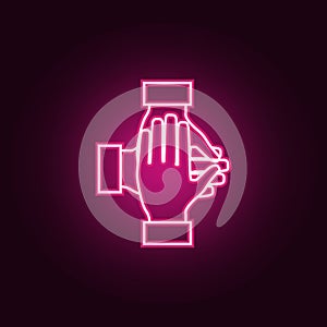 Teamwork hands neon icon. Elements of Team work set. Simple icon for websites, web design, mobile app, info graphics