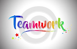Teamwork Handwritten Word Text with Rainbow Colors and Vibrant Swoosh