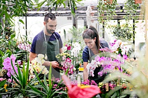 Teamwork With Happy Co-workers At Work In Florist Shop