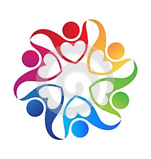 Teamwork heart love hug logo
