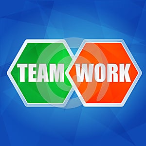 Teamwork in hexagons, flat design
