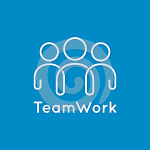 Teamwork icon line business concept on blue background