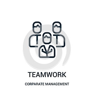 teamwork icon vector from corparate management collection. Thin line teamwork outline icon vector illustration. Linear symbol for photo