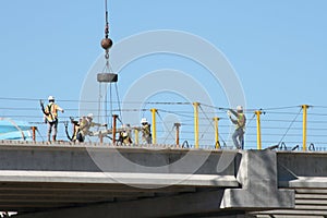 Teamwork: At Interstate 69 Construction Site, Laborers Work Together