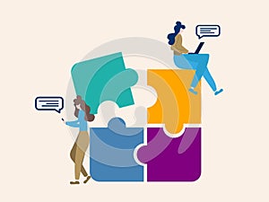 Teamwork and leadership concept.  Vector illustration in simple flat style - teamwork and development concept - people holding ab