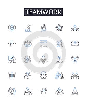 Teamwork line icons collection. Collaboration, Partnership, Alliance, Cooperation, Synergy, Unity, Harmony vector and
