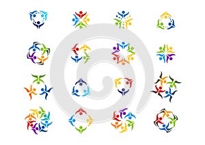 Teamwork, Logo, Social Team work education, illustration, modern, Network, logotype set vector design photo
