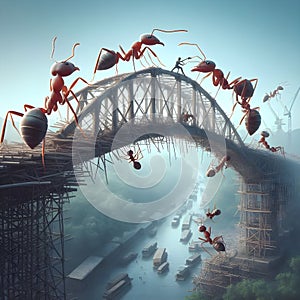 A Teamwork Marvel as Industrious Ants Construct a Path to Success. Generative ai for illustrations