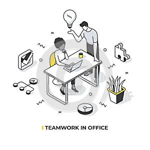 Teamwork in Office Isometric Illustration