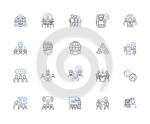 Teamwork outline icons collection. Cooperation, Collaboration, Shared-goals, Fellowship, Union, Alliance, Unity vector